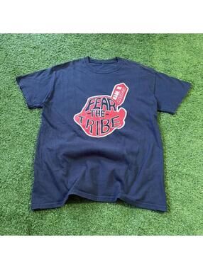 Cleveland Guardians Fear The Tribe Graphic Shirt Navy Red Logo Tee Baseball MLB